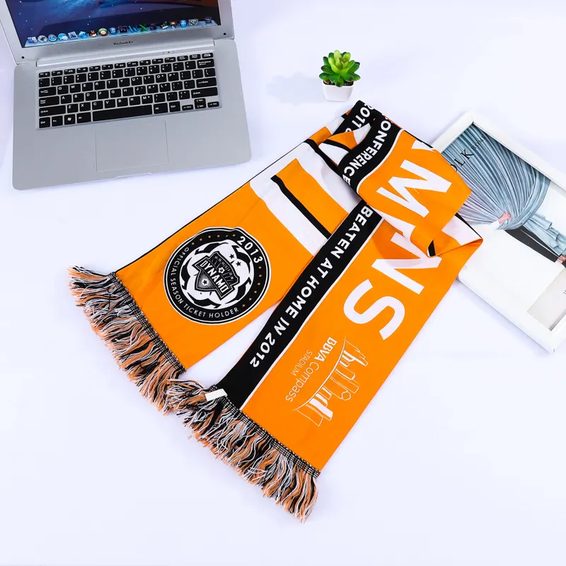 Wholesale polyester and spandex 2way stretch scarf knitted soccer fans svarves