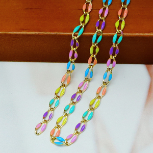 Cadena de eslabones de rosario multicolor de moda para la fabricación de collares, accesorios de cadena de papel con clip de colores esmaltados hechos <span class=keywords><strong>a</strong></span> mano de latón chapado en <span class=keywords><strong>oro</strong></span> - Product Image 4