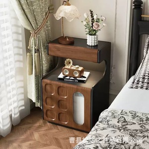 Wooden <b>bedside</b> <b>table</b>, cross-border creative <b>vintage</b> style home bedroom <b>bedside</b> storage cabinet, solid wood integrated <b>bedside</b> - Product Image 2