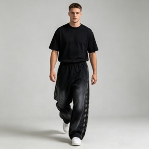 Pantalones Deportivos de Algodón Blanco Personalizados para Hombre, Cintura Elástica con Cordón, Pantalones Casuales Holgados con Estampado de Letras, Otoño - Product Image 3
