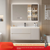 Ensemble armoire de salle de bain à coins arrondis de style crème Cuvette en céramique intégrée Nouveau lavabo Siphon en S pour salles de bain
