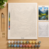 Kit de peinture par numéros DIY encadré sur mesure, paysage de montagne, rivière et prairie, peinture acrylique sur toile pour adultes, décoration intérieure