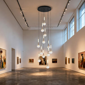 Lámpara de araña larga LED de estilo nórdico, pantalla de escalera con personalidad creativa de lujo, chasis negro, cristal <span class=keywords><strong>gris</strong></span> humo ámbar - Product Image 4