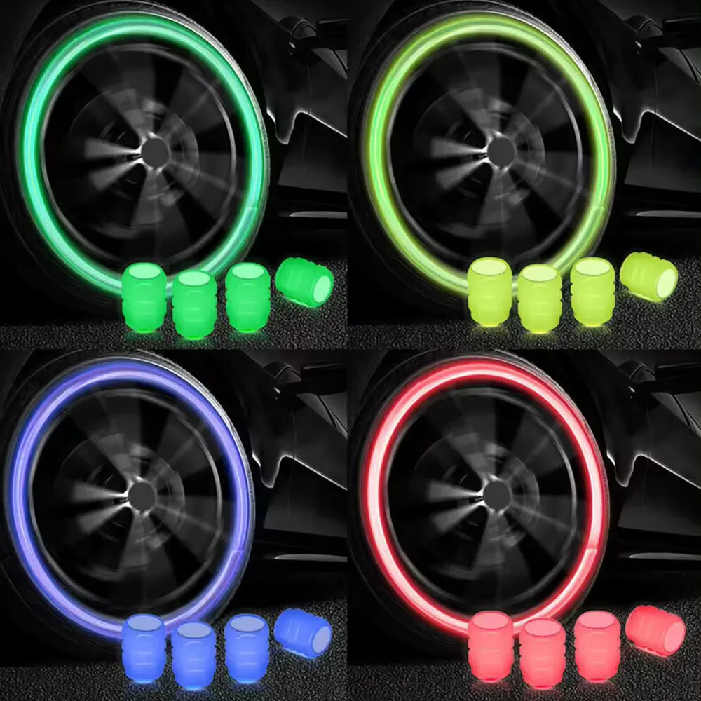 Tampa de válvula de pneu brilhante com efeito de fluorescência, cubo de roda de carro, pneu luminoso decorativo brilhante, aplicável a motocicleta