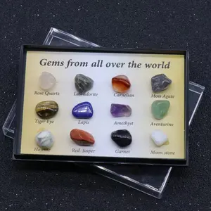 12 قطعة من الكريستال الطبيعي مع صندوق هدايا طقم عينات للصخور المعدنية التعليمية حرف حجر حرف حجر