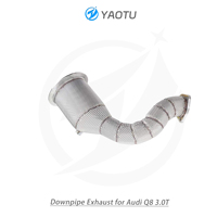 YT 304 Downpipe katalis baja tahan karat dengan pelindung panas (Header tunggal) untuk Audi Q8 3.0T