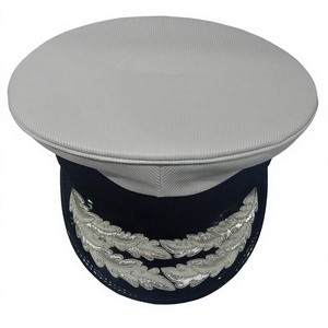 White Officer's Wool <b>Hat</b> with Double Row Embroidered Visor Casual 100% Wool Accessory - Product Image 1
