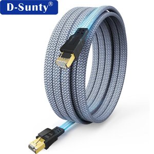 D Sunty Cat8 Patch <b>Cord</b> Flat Ethernet Cable Gray <b>Braided</b> 40Gbps 2000MHz FTP Pure Copper with CE RoHS - Product Image 4