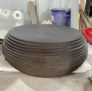 Minimalist Large Round Black Brown Solid Wood <strong>Teak</strong> Travertine Coffee <strong>Table</strong> for Hotel Lobby Lodge Contemporary - Product Image 5