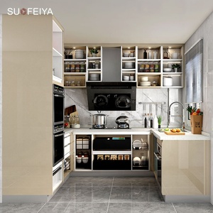 Sofeyia Armoire de rangement de cuisine modulaire minimaliste Résistant à l'eau Jaune trempé Verre teinté Bois Philippines Robinet d'évier - Product Image 3