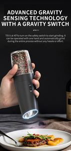 Rechargeable Plastic <b>Pepper</b> Salt <b>Grinder</b> Set Adjustable Ceramic No Battery Needed Gravity Sensing Switch LED Light One Hand - Product Image 4