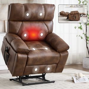Fauteuil inclinable électrique robuste en similicuir marron avec double moteur, massage chauffant, <span class=keywords><strong>8</strong></span> points de vibration, poches latérales et fonction de levage assisté - Product Image 1