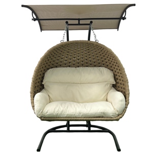 Fauteuil <span class=keywords><strong>suspendu</strong></span> en forme de <span class=keywords><strong>cocon</strong></span> pour 2 personnes, en corde polyester résistante aux UV, large tressage, pour extérieur, avec pare-soleil - Product Image 3