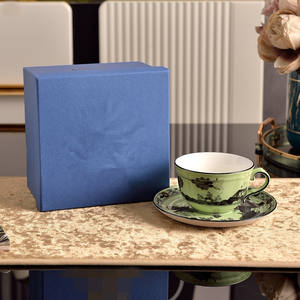 Taza con platillo con diseño de plantas, tazas de café de cerámica, tazas de cerámica de alta gama para uso doméstico - Product Image 2