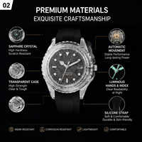 Montre mécanique automatique pour homme avec boîtier transparent personnalisé, verre saphir synthétique, bracelet en silicone étanche, montre de business, cadeau