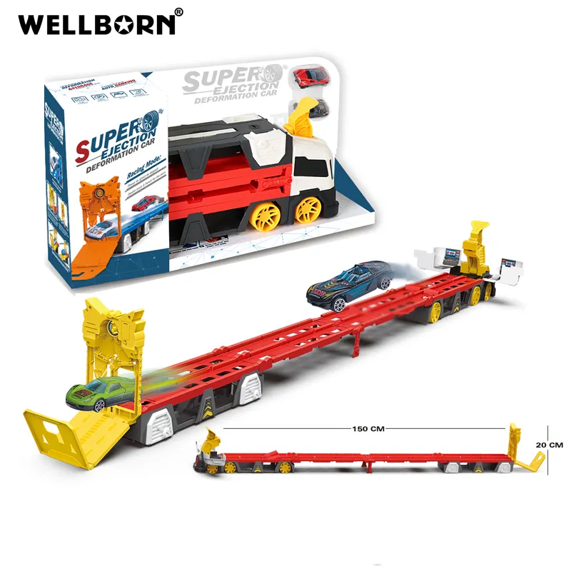 Hot Selling Alloy Druckguss Container Truck Auswurf werfer Toy Folding Storage Deformation Truck Track Toy Set für Kinder