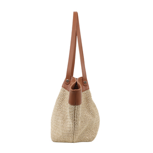 Luxe grande plage d'été personnalisé personnalisé PU cuir garniture Crochet raphia <span class=keywords><strong>paille</strong></span> sac fourre-tout sacs à main fabricants pour les femmes - Product Image 4
