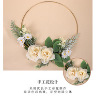 Couronne de fleurs artificielles pour porte d'entrée, roses et dahlias, décorations suspendues en verdure, pour la maison, mur, fenêtre, printemps, été