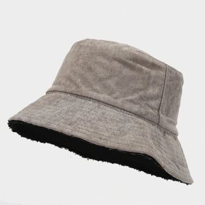 Wholesale 2024 Autumn Winter Fashion Trendy Women Men Suede Fleece Reversible Bucket <b>Hat</b> - Product Image 5