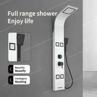Panneau de douche mural thermostatique en céramique brossée avec jets de massage corporel, douche de pluie, douchette à main douce et bec de baignoire