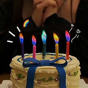 6 buah perlengkapan pesta ulang tahun pernikahan lilin kue api aman dekorasi makanan penutup lilin api warna-warni