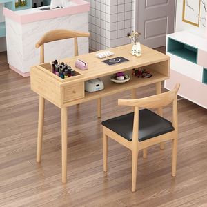 Solid wood nail <b>table</b>, popular nail salon <b>table</b>, single person nail <b>table</b> <b>and</b> <b>chair</b> set with drawers - Product Image 2