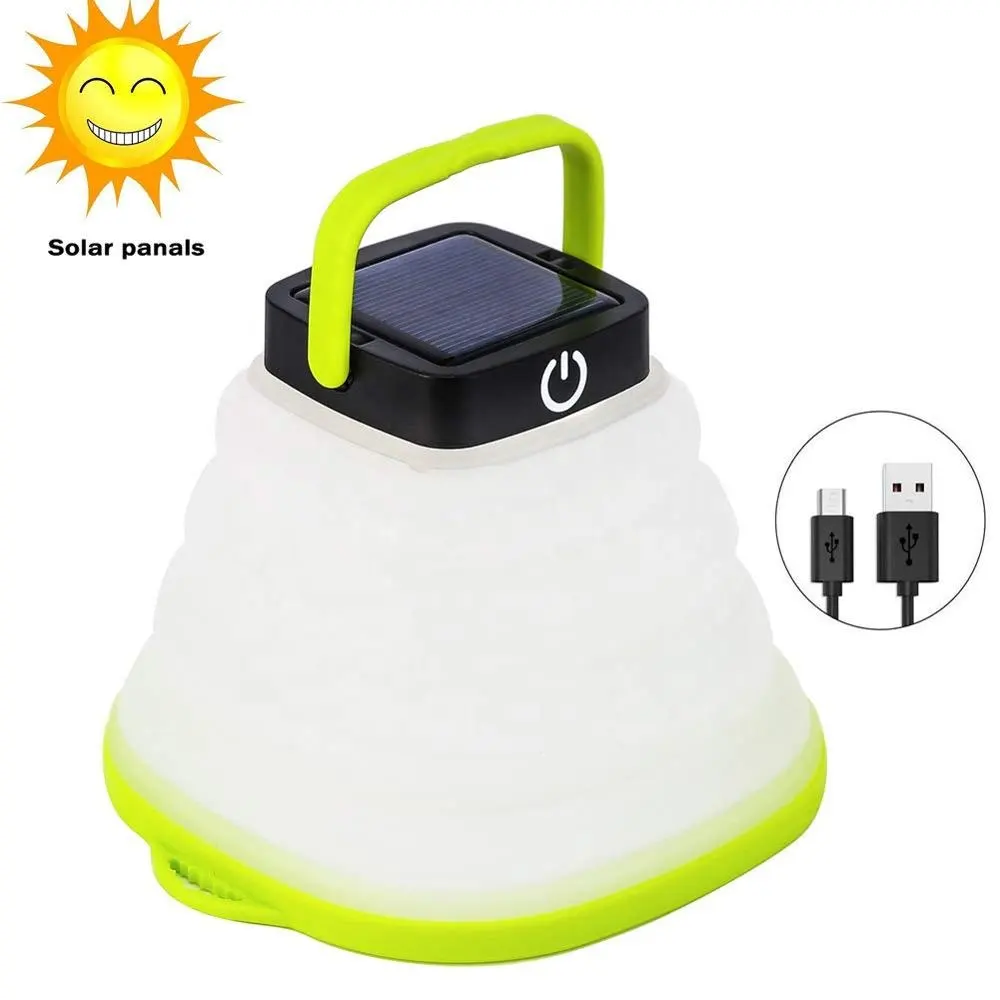 Solar Led Camping Lantern Lights Portable Outdoor Rechargeable Emergency Light Collapsible Flashlight for Hiking Tent Garden
