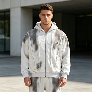 Sweat à capuche pour homme en coton délavé et teinté, sweat à capuche zippé effet vieilli avec motif singe pulvérisé, sweat à capuche 450 GSM en molleton 100 % coton pour homme, coupe ample - Product Image 4