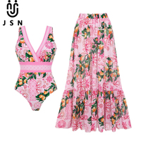 Maillot de bain une pièce JSN 2026 personnalisé à imprimé floral pour femme, décolleté plongeant, avec robe de bain, maillot de bain sexy dos nu, tenue de plage pour femmes