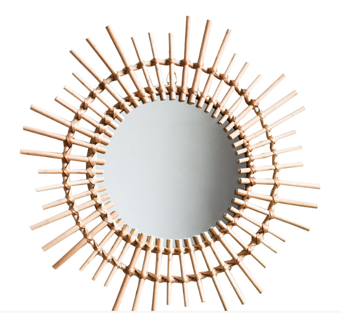 Indonesian rattan dressing makeup mirror creative art decoration round mirror B&B living room porch wall hanging mirror