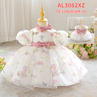 Gaun Musim Panas MQATZ untuk Anak Perempuan Kerah O-Neck Hiasan Ruffle Desain Stroberi dengan Pita Usia 1-3 Tahun Terbuat dari Bahan Taffeta