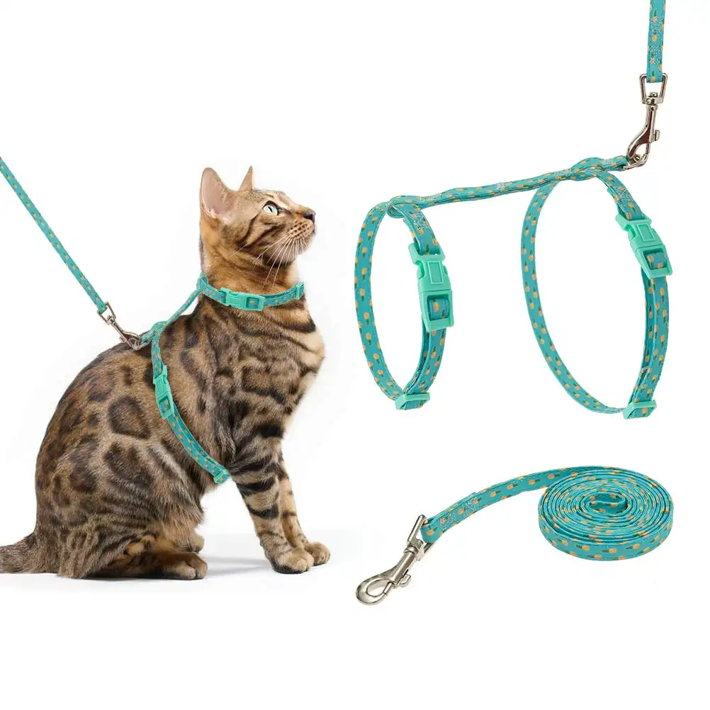 Wholesale Manufacturer Adjustable Pattern Fabric Nylon Cat Harness with Leash Set