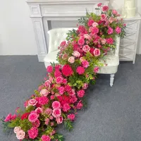 Guirlande de fleurs artificielles en soie rose, longue rangée de roses rouges et blanches, pour décoration de toile de fond de mariage et accessoires de centre de table