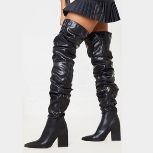 Bottes hautes pour femmes à imprimé peau de serpent marron, grande taille 43, bottes cuissardes à effet empilé, bottes à talons aiguilles - Product Image 2