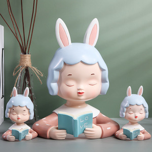Creative Rabbit Girl Bobblehead Doll Set With Book Love Theme For Living Room Decor - Product Image 1