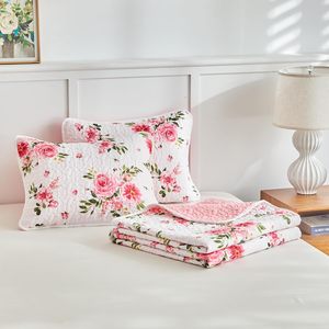 Ensemble de couette florale rose 3 pièces, taille Queen, <span class=keywords><strong>couvre</strong></span>-<span class=keywords><strong>lit</strong></span> réversible, microfibre douce, toutes saisons - Product Image 6
