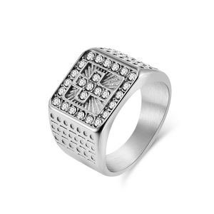 Hip Hop <b>Titanium</b> Steel 18K Gold Plated Cross <b>Ring</b> With Diamond Pave Setting For Men's Jewelry Gift - Product Image 5