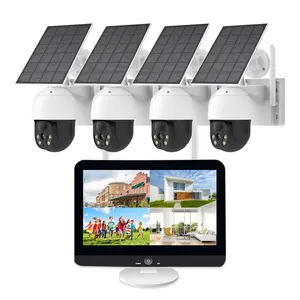 4MP 4MP pil güneş enerjisi iki yönlü ses PTZ kamera Wifi NVR sistemi 4CH güneş Lcd monitör Cctv kiti kablosuz güvenlik kamera