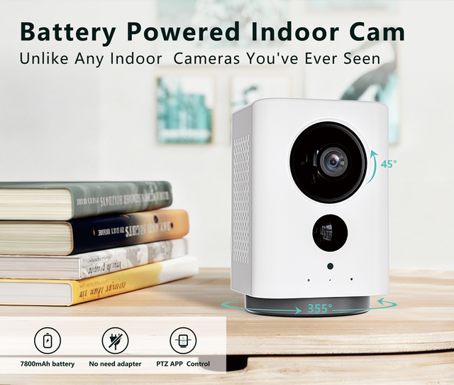 3MP Indoor Camera with Battery Home Security Camera PTZ Rotation Battery Camera with Motion Detection 7800mAh Big Battery Indoor