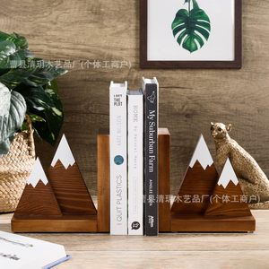 <b>Solid</b> <b>Wood</b> Bookends 16x10x16cm Mountain Design Decorative Office <b>Desk</b> Accessory - Product Image 3