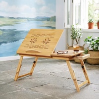 Bureau d'ordinateur portable simple et moderne en bambou, pliable et réglable à un seul niveau, avec tiroir et ventilateur, idéal pour dortoir, étude et utilisation au chevet.