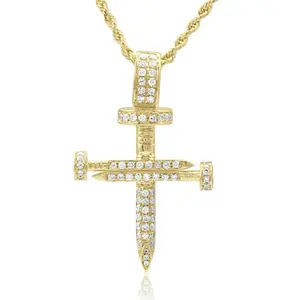 Gemnel fine jewelry 925 silver 18k gold plated diamond nail cross pendant necklace for men
