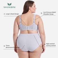 SHANGBINI Ensemble soutien-gorge sans couture effet push-up oreilles de lapin et gaine amincissante taille haute à bretelles larges L-4XL