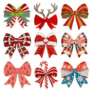 Decoración Bordada con Lazo Temático Navideño, Parches Termoadhesivos con Lazo Navideño - Product Image 1
