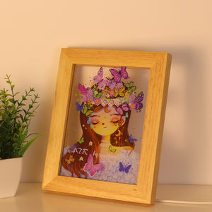 Vente en gros 3D fleur fée <span class=keywords><strong>fille</strong></span> acrylique LED cadre photo en bois veilleuse prise USB pour la décoration de la maison - Product Image 4