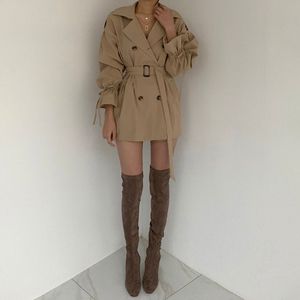 Elegant Women Fashion Loose Flare Sleeve Double Breasted <strong>Coat</strong> Ladies Khaki <strong>Knee</strong> <strong>Length</strong> Windbreak <strong>Coat</strong> Trench - Product Image 3
