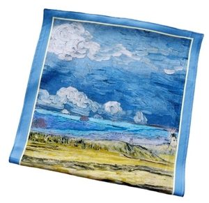 2024 nuevo diseño pintado a mano azul cielo blanco nube estampado <span class=keywords><strong>capa</strong></span> larga estilo 100% seda bufanda de mujer departamento de adultos - Product Image 5