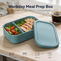 Boîte de préparation de repas pour le travail en silicone alimentaire 900 ml, conteneur compartimenté pour les déjeuners emballés et les acheteurs de services de restauration