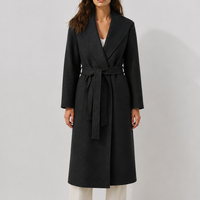 Manteau d'hiver en laine pour femme, personnalisable OEM/ODM, doublure en cachemire écologique, col rabattu et ceinture