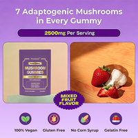 Complément alimentaire en gommes végétaliennes en gros, marque privée OEM, mélange de 7 champignons fonctionnels 2500mg pour la concentration et l'équilibre avec Ashwagandha
